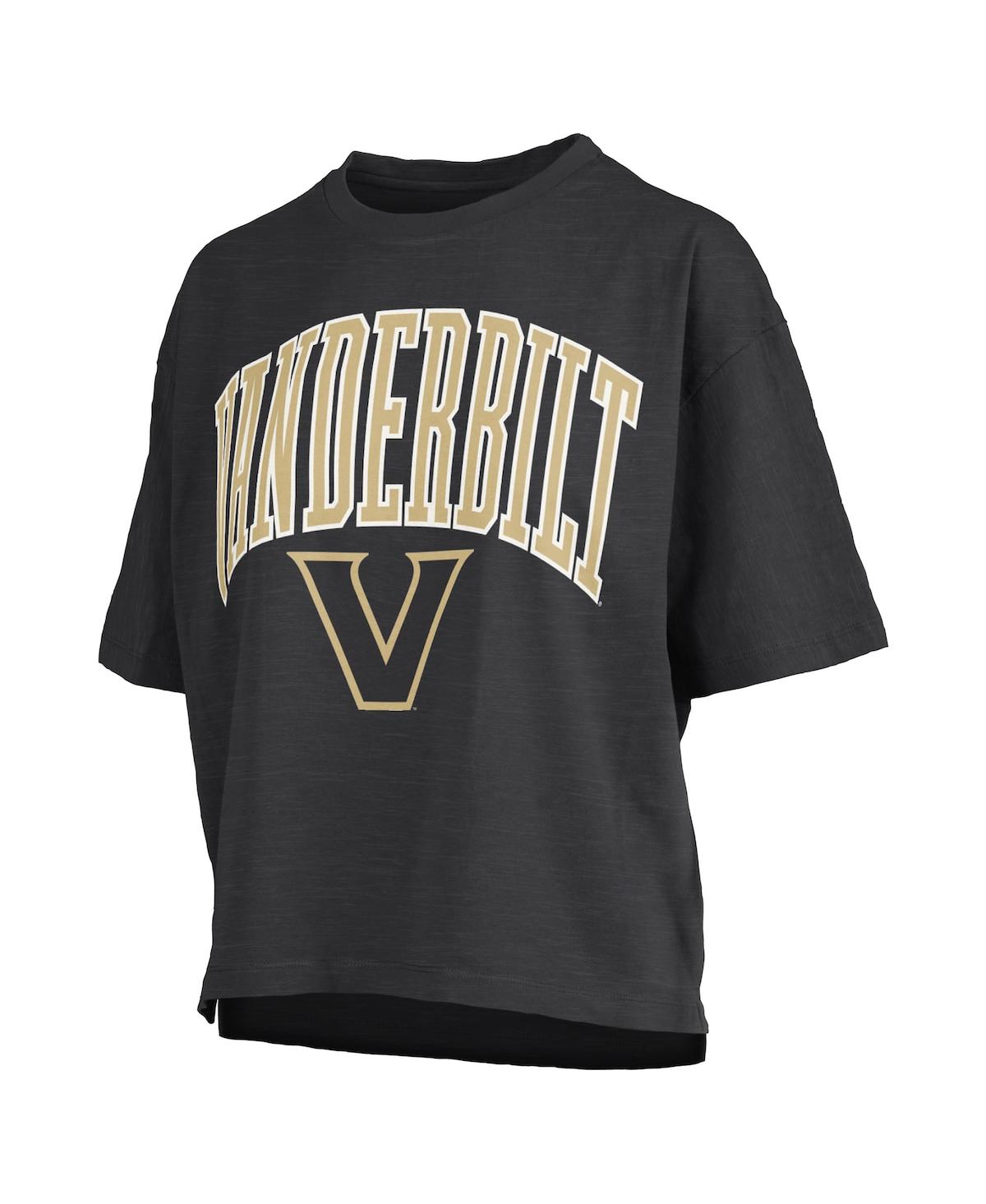 PRESSBOX WOMEN'S BLACK VANDERBILT COMMODORES NELSON ARCH OVER LOGO WAIST LENGTH OVERSIZED SLUB T-SHIRT 