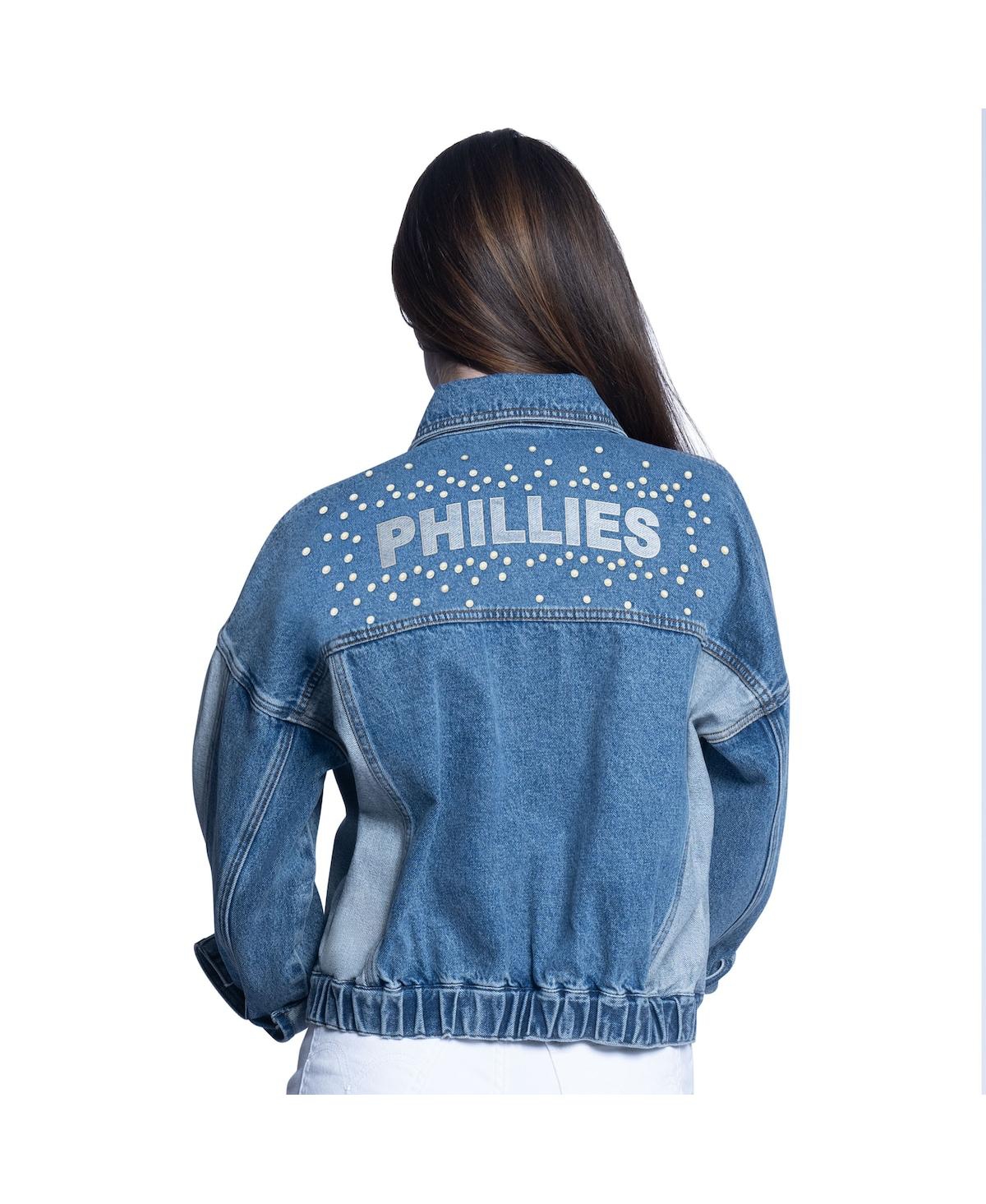 G-III SPORTS BY CARL BANKS WOMEN'S PHILADELPHIA PHILLIES VICTORY OVERSIZED BUTTON-UP DENIM JACKET 
