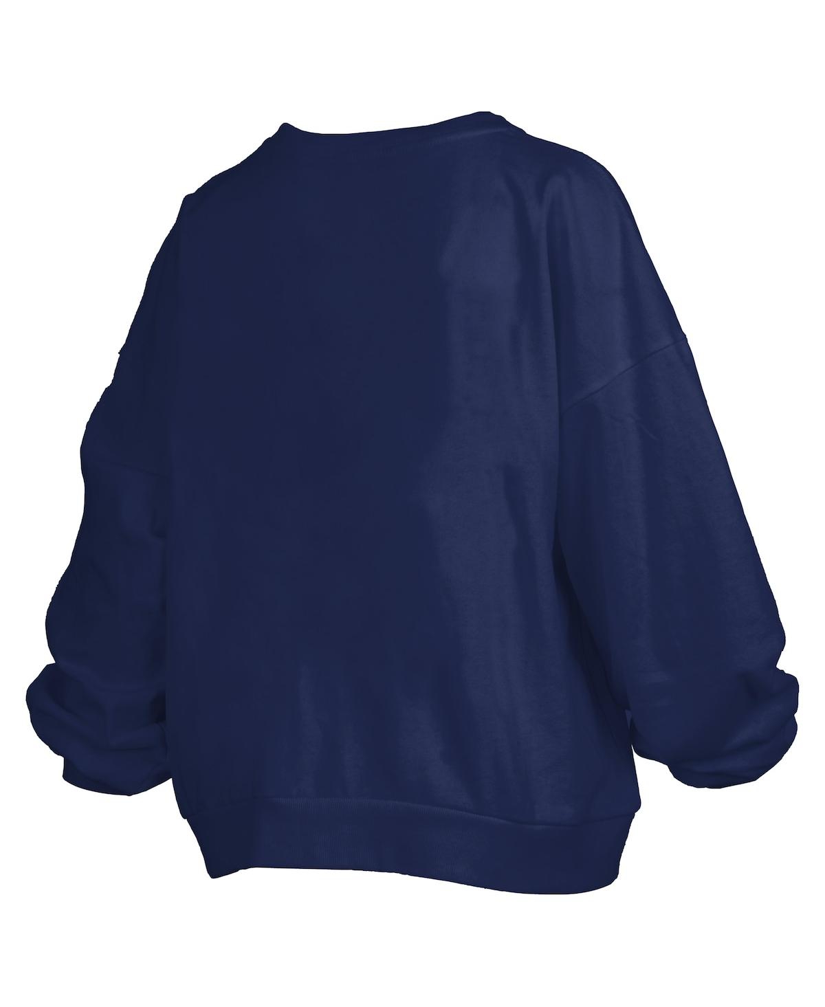 PRESSBOX WOMEN'S NAVY OLE MISS REBELS JANISE ARCH OVER LOGO WAIST LENGTH OVERSIZED PULLOVER SWEATSHIRT 