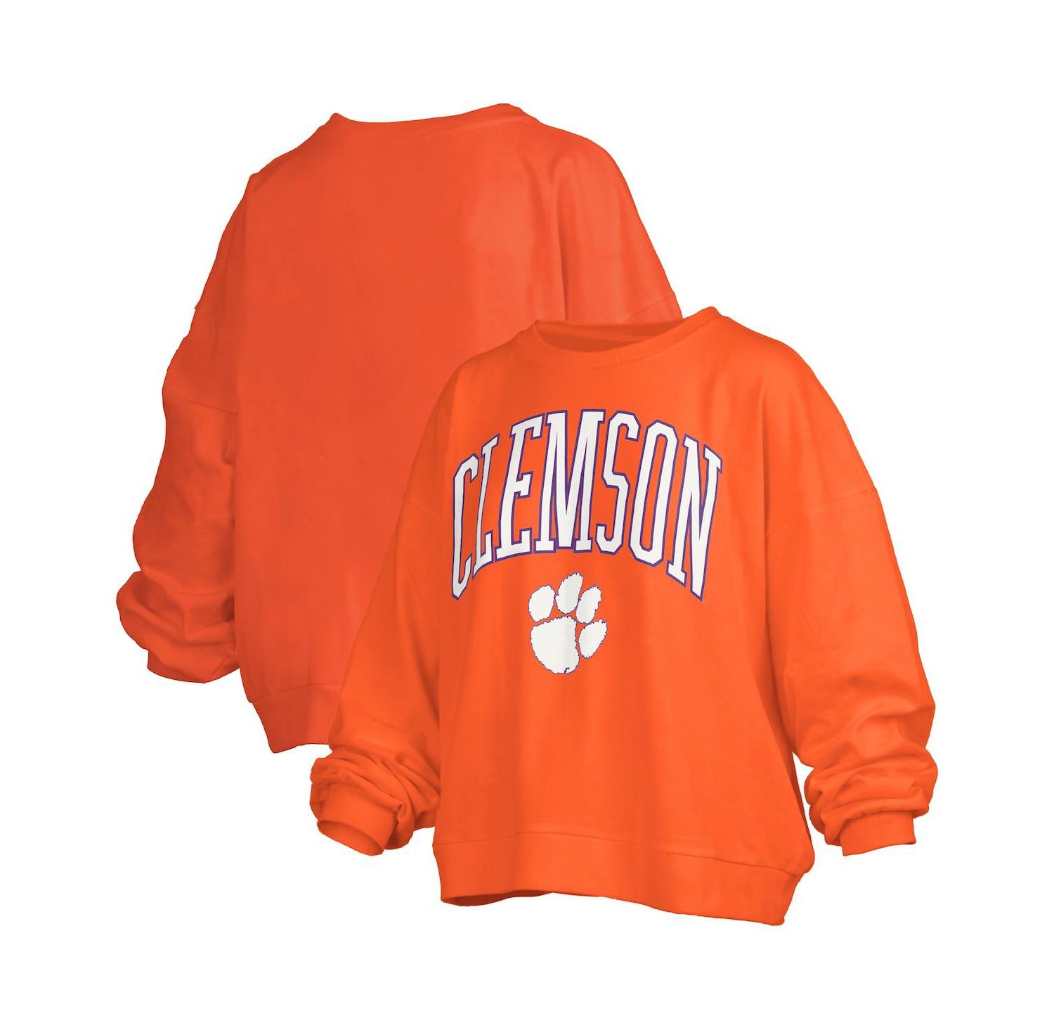 Women's Orange Clemson Tigers Janise Arch Over Logo Waist Length Oversized Pullover Sweatshirt