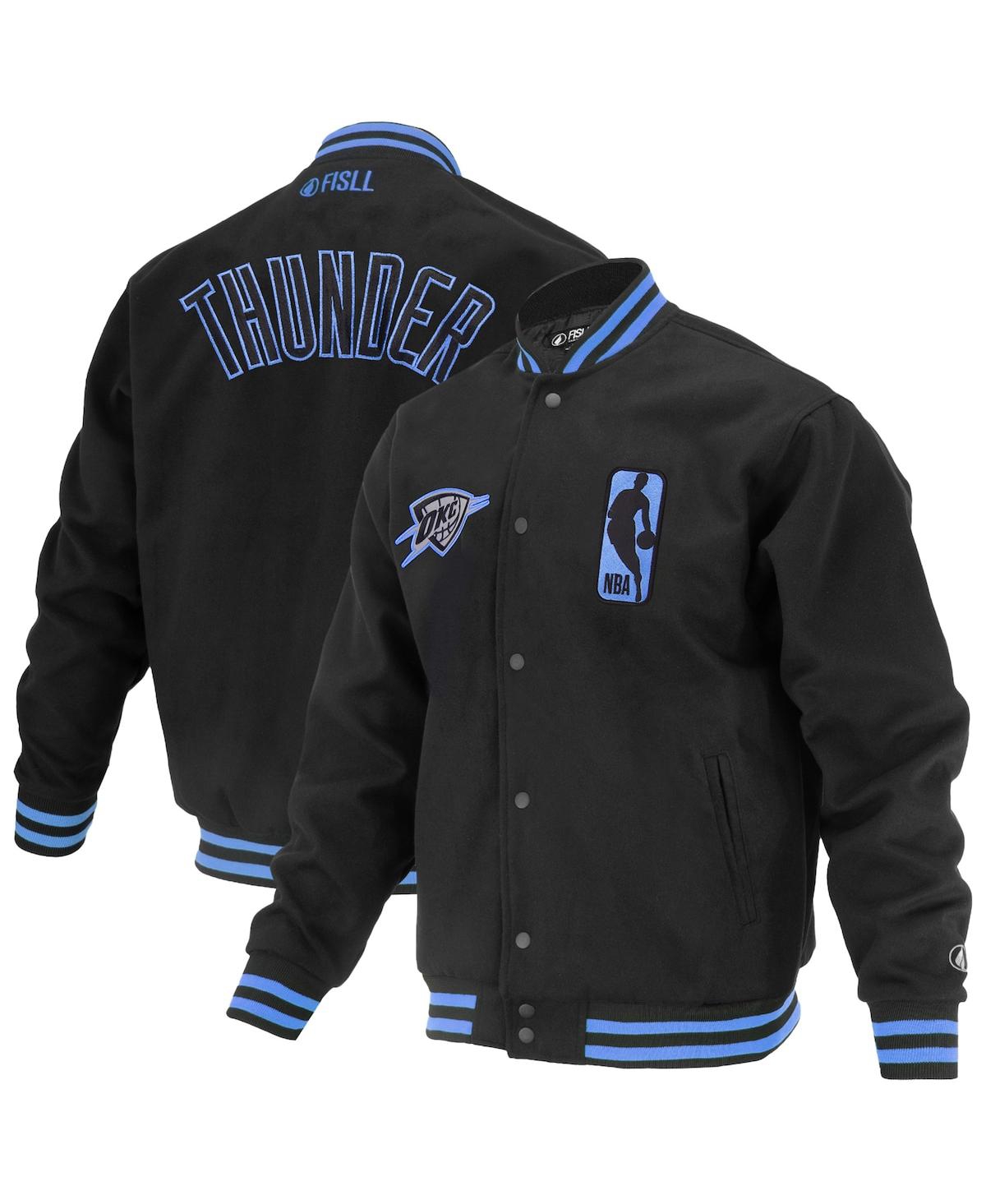 Men's and Women's Black Oklahoma City Thunder Logo Man Shadow Collection Full-Snap Varsity Jacket - Black