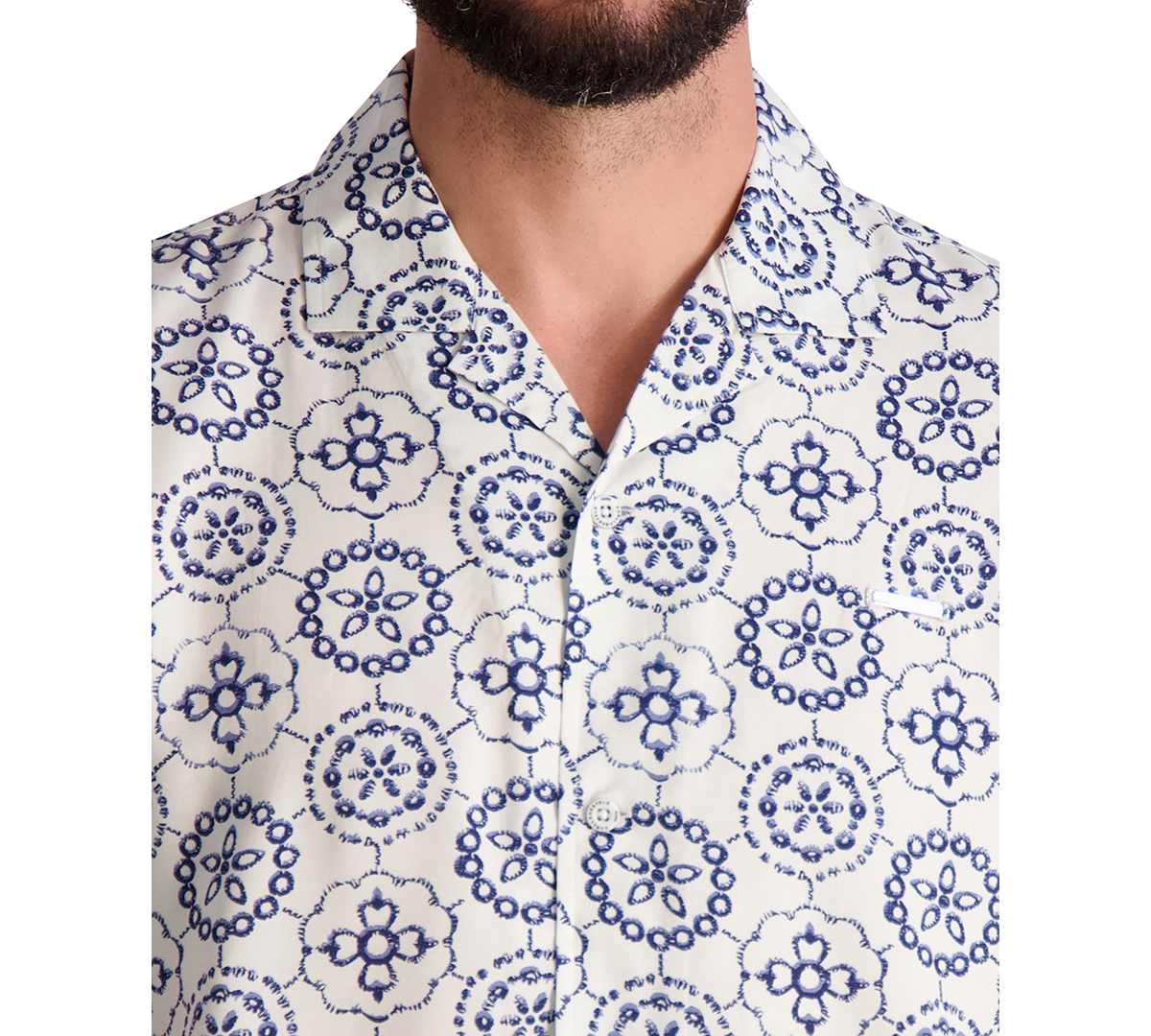 Karl Lagerfeld Men's Medallion Print Pattern Short-sleeve Shirt In Gray
