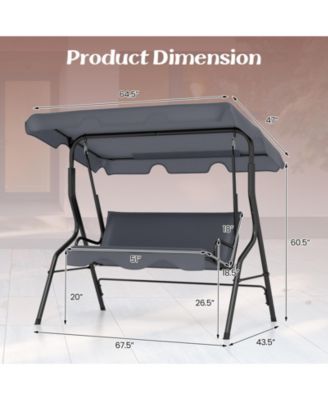 3 Seat Outdoor Patio Canopy Swing with Cushioned Steel Frame