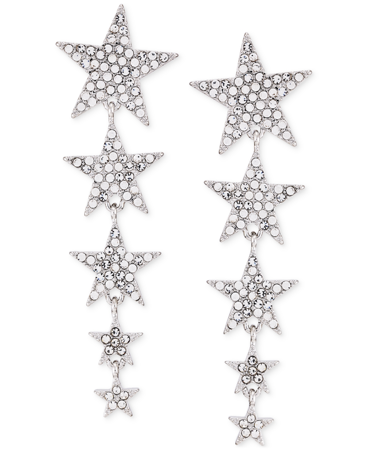 Silver-Tone Pave Star Statement Earrings - Silver