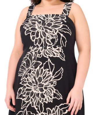 Plus Size Floral Square-Neck Smocked-Back Sleeveless Maxi Dress