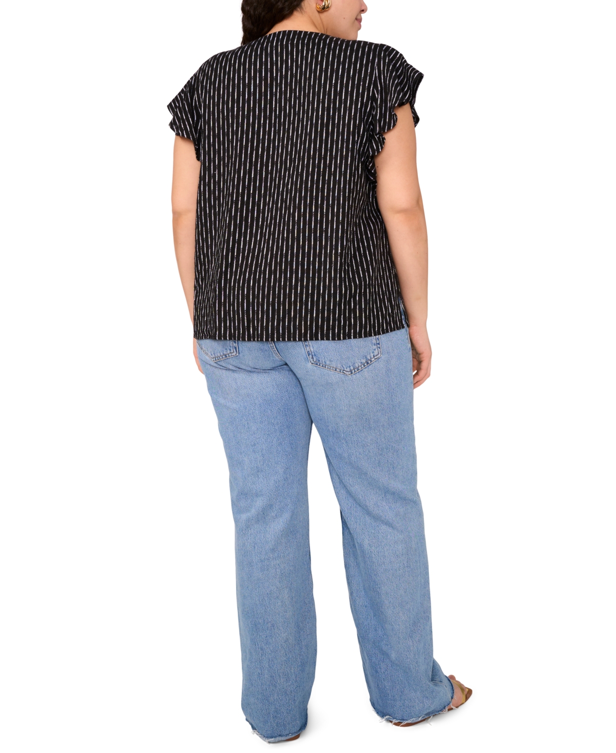 Vince Camuto Plus Size Split-neck Ruffle-sleeve Blouse In Black