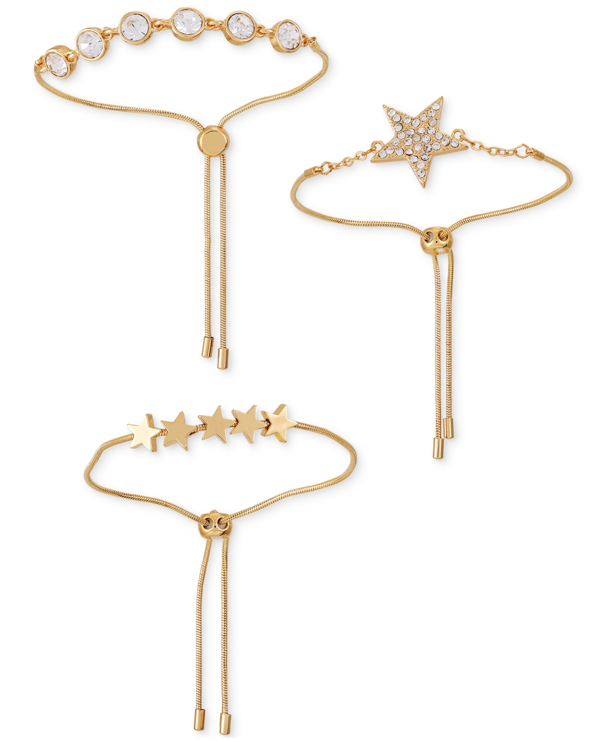 GUESS 3-PC. SET RHINESTONE BEZEL & STAR SLIDER BRACELETS 
