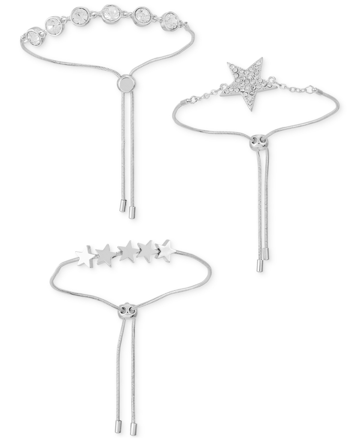 GUESS 3-PC. SET RHINESTONE BEZEL & STAR SLIDER BRACELETS 