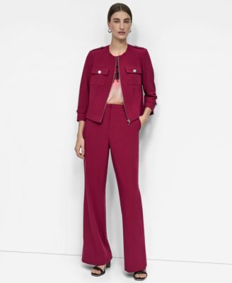 Women's Zip-Front Collarless Cropped Jacket