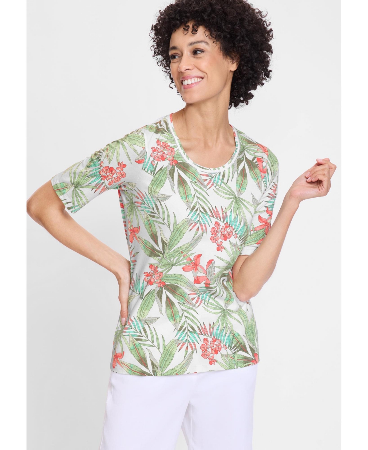 Women's Tropical Print T-Shirt - Tropical green
