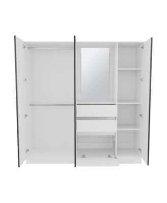 Deseret Armoire, 4 Doors, 2 Drawers, 4 Shelves, 1 Mirror, White