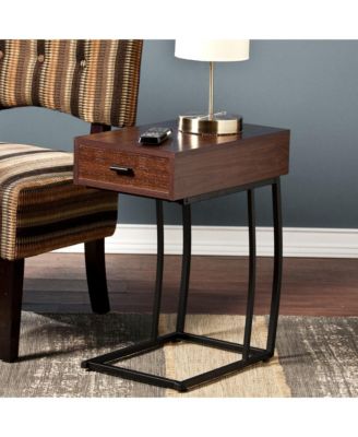 Wood and Iron End Table with Drawer for Sofa Side or Bedside Use