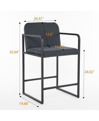 Set of 2 Counter Height Stools, 26.7" Seat Height with Armrests, Metal Frame & Upholstered Cushions