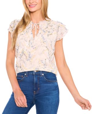CeCe - Women's V-Neck Flutter Sleeve Blouse
