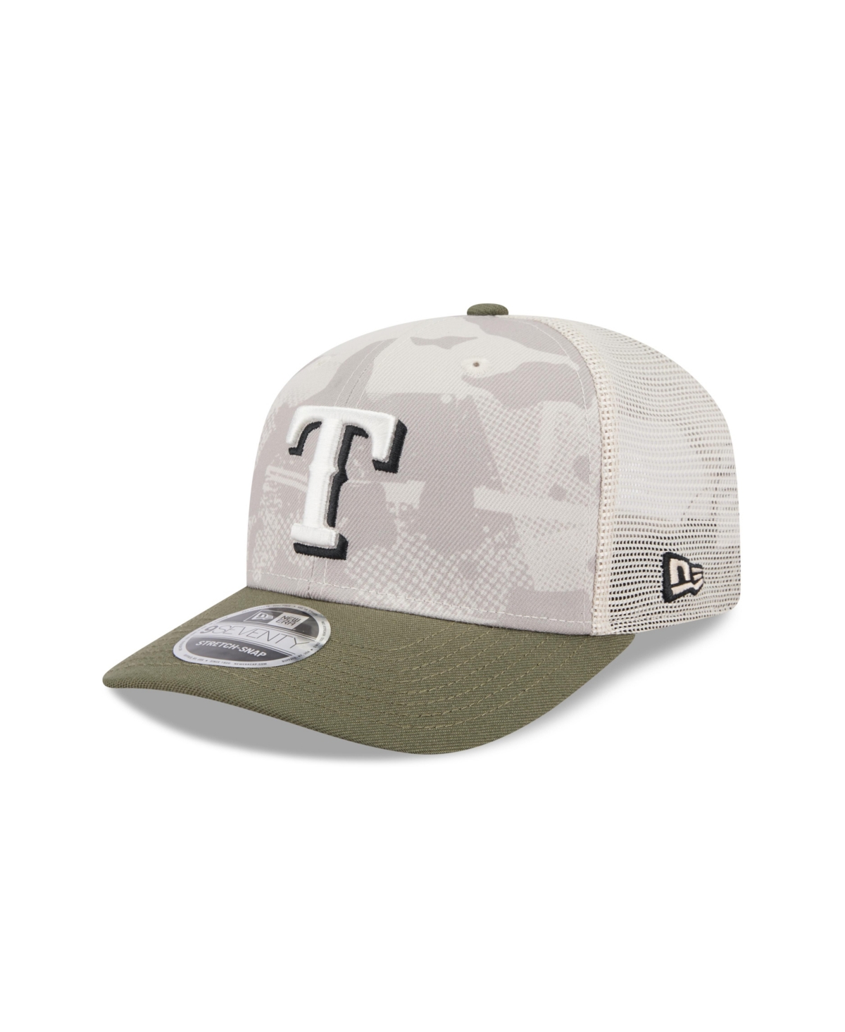 NEW ERA MEN'S LIGHT BEIGE/OLIVE TEXAS RANGERS 2025 ARMED FORCES DAY 9SEVENTY ADJUSTABLE HAT 