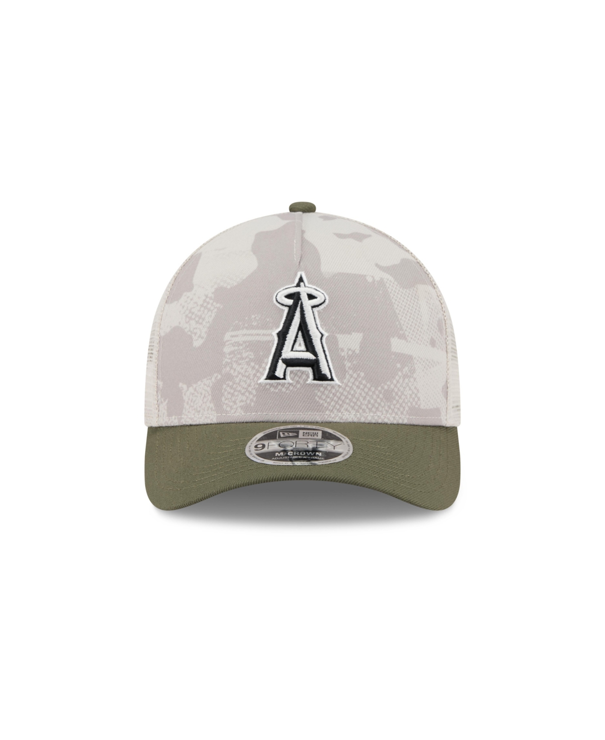NEW ERA MEN'S LIGHT BEIGE/OLIVE LOS ANGELES ANGELS 2025 ARMED FORCES DAY 9FORTY M-CROWN A-FRAME ADJUSTABLE H 