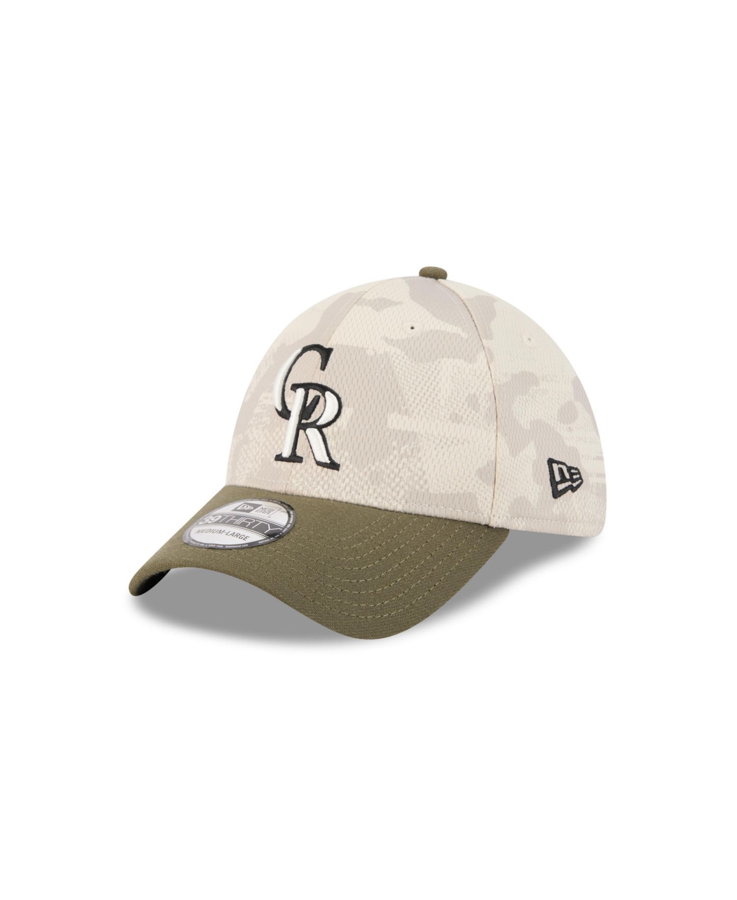 Men's Light Beige/Olive Colorado Rockies 2025 Armed Forces Day 39THIRTY Flex Hat