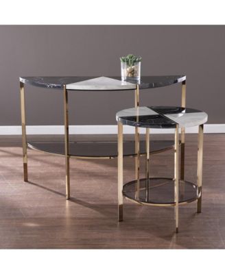 24" Black Manufactured Wood And Iron Round End Table With Two Shelves