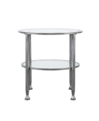 24" Silver And Clear Glass And Distressed Iron Round End Table With Shelf