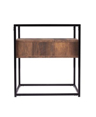 22" Black Glass And Iron Square End Table With Drawer With Shelf