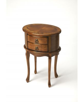 Wooden Oval End Table with Two Drawers for Sofa Side and Home Office Decor
