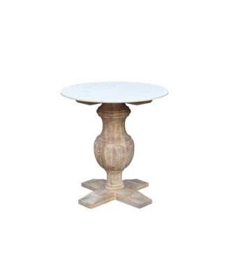 Round Marble Top End Table with Solid Wood Legs – Modern Accent Piece