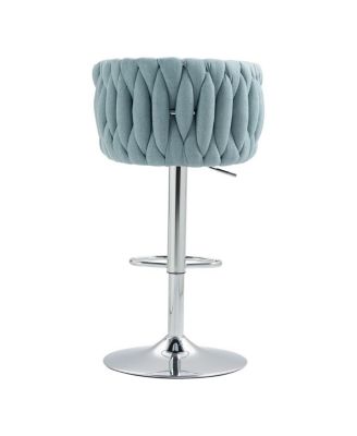Set of 2 Adjustable Swivel Bar Stools with Woven Fabric Back, Footrest, Modern Counter Height Chairs for Kitchen or Bar-The Pop Home