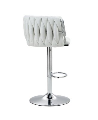 Set of 2 Adjustable Swivel Bar Stools with Woven Fabric Back, Footrest, Modern Counter Height Chairs for Kitchen or Bar-The Pop Home