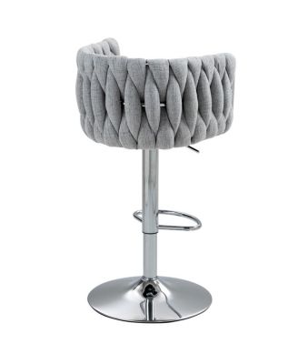 Set of 2 Adjustable Swivel Bar Stools with Woven Fabric Back, Footrest, Modern Counter Height Chairs for Kitchen or Bar-The Pop Home