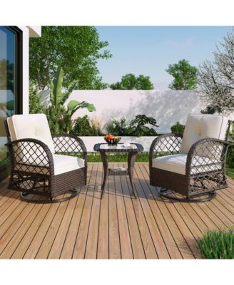 3-piece Outdoor Chair&Table Set Chat Set 2-person Rattan Seating Group