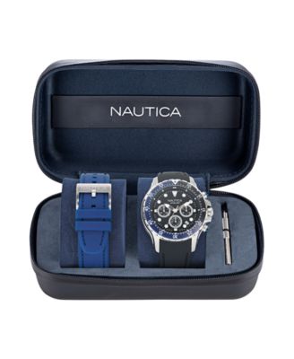 Men's Chronograph Black Silicone Watch Set, 44mm