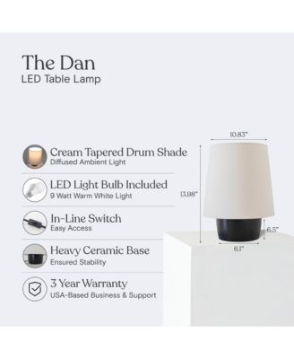 Dan LED Classic Table Lamp with Cream Tapered Drum Shade and Heavy Ceramic Base, Bulb Included (14")