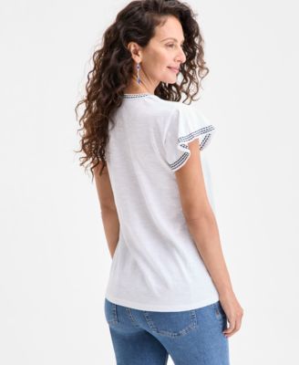 売れ筋商品|||スタイルアンドコー カットソー トップス レディース Women's Cotton Embroidered Flutter-Sleeve Top, Exclusively at Macy's Bright White Style & Co Women's Cotton Embroidered Flutter-Sleeve Top