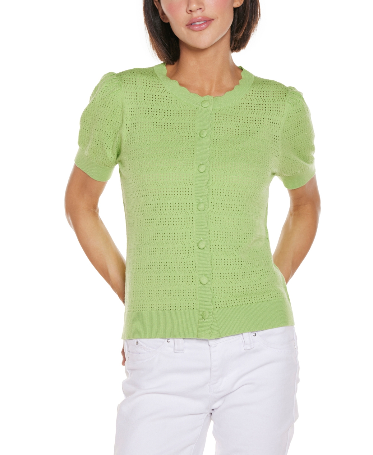 Shop Belldini Women's Pointelle Scalloped Placket Cardigan Sweater