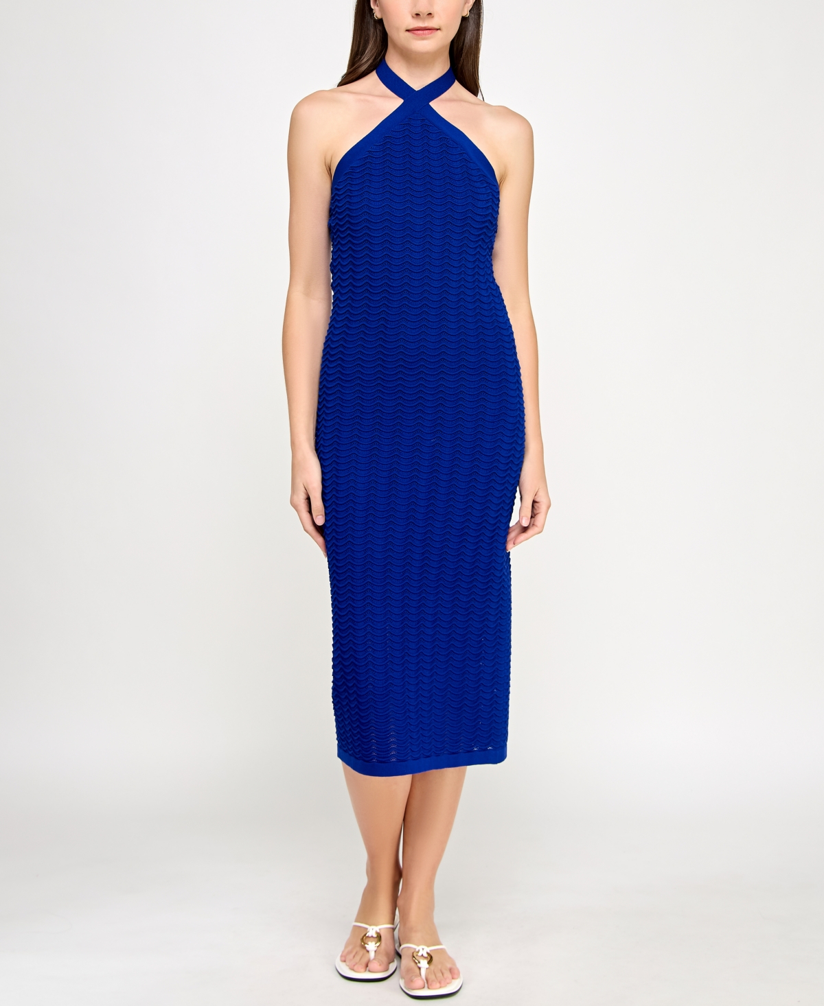 Juniors' Halter Sleeveless Crochet Midi Dress - Royal Blue