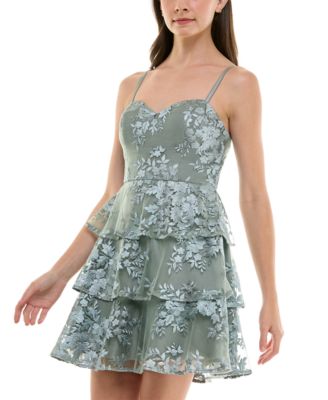Juniors' Tiered Fit & Flare Flocked Mesh Dress