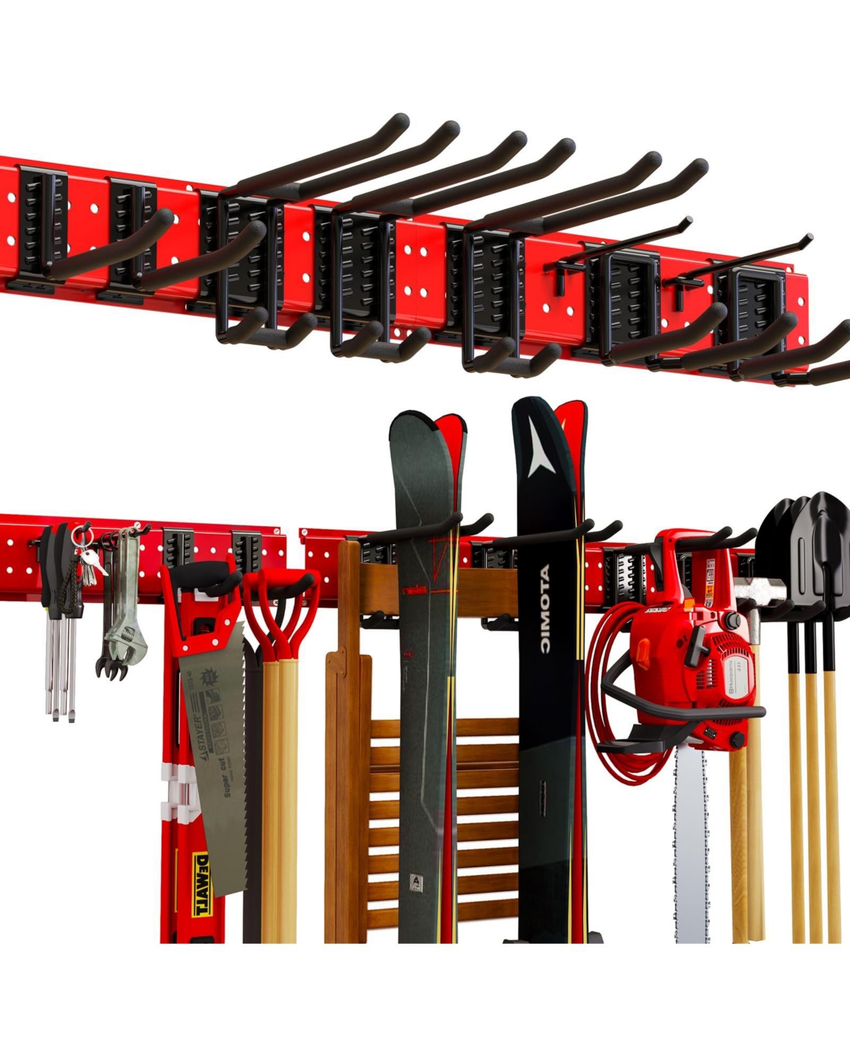 48in Garden Tool Organizer Garage Storage Rack, Red - Red