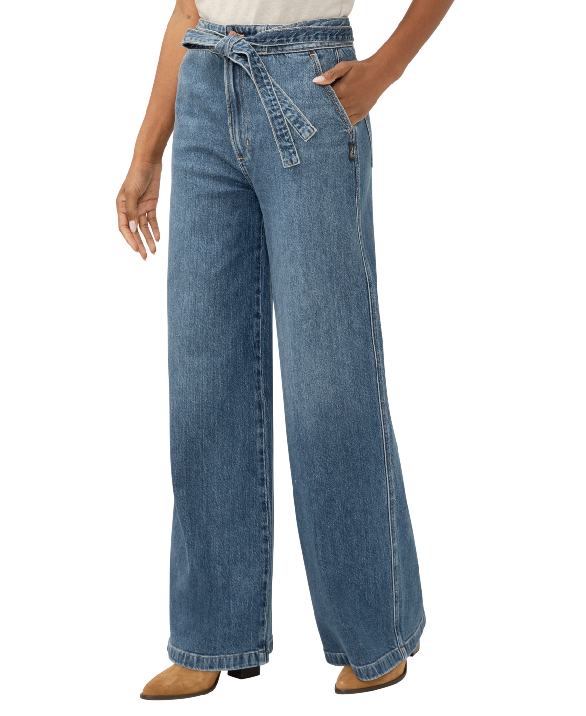 SILVER JEANS CO. WOMEN'S HIGHLY DESIRABLE HIGH RISE BELTED ULTRA-WIDE LEG JEANS 