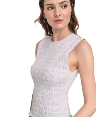 Women's Crewneck Smocked Sleeveless Top