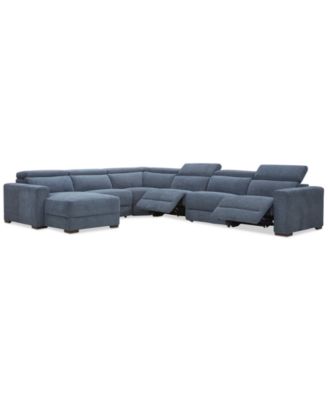 Nevio 6-Pc. Fabric Power Headrest Sectional with 2 Power Motion Chairs