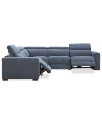 Nevio 5-Pc. Fabric Power Headrest Sectional with 2 Power Motion Chairs