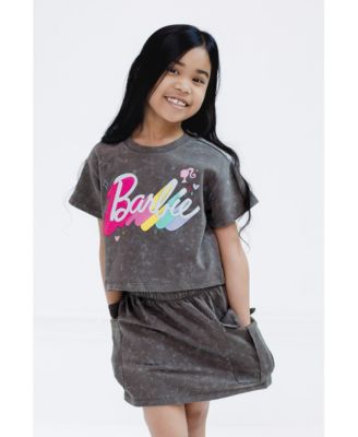 Toddler Girls French Terry Cropped Drop Shoulder T-Shirt and Skirt Outfit Set