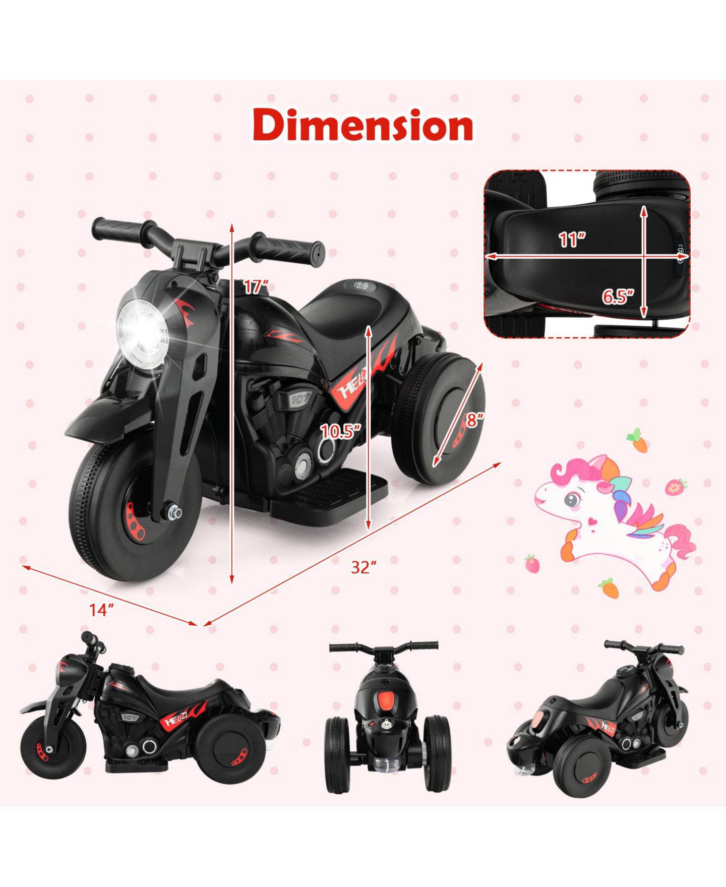 Детская игрушка Mecale 6V Bubble Maker Music Electric Ride-On Motorcycle, 32"L x 14"W x 17"H, Ages 2+, цвет: Чёрный — фото 3