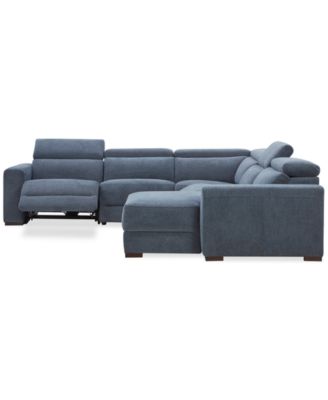 Nevio 5-Pc. Fabric Power Headrest Sectional with 2 Power Motion Chairs
