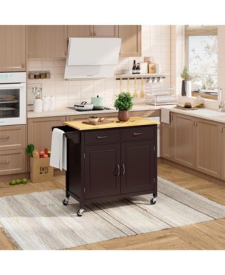 Wood Top Rolling Kitchen Cart Island