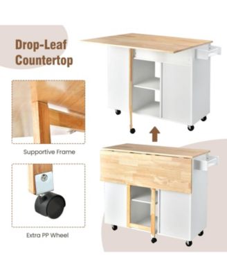 Drop-Leaf Kitchen Island with Rubber Wood Top