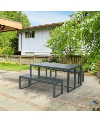 3-Piece Outdoor Patio Dining Set, Aluminum Furniture Set with 1 Rectangular Picnic Table and 2 Benches for Garden, Lawn, Yard