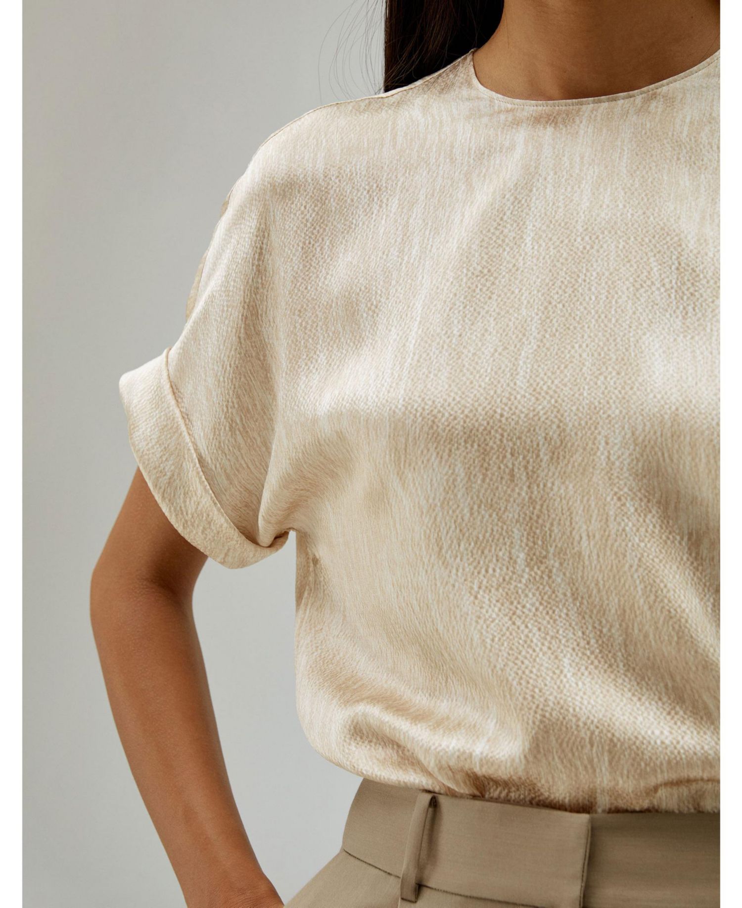 Women's Print Pearl Satin Silk T-Shirt Top