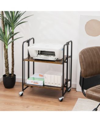 Folding Kitchen Utility Serving Island Cart with Storage Shelves