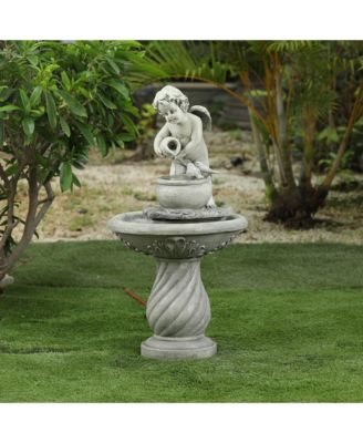Gray Resin Cherub Birdbath Outdoor Patio Fountain